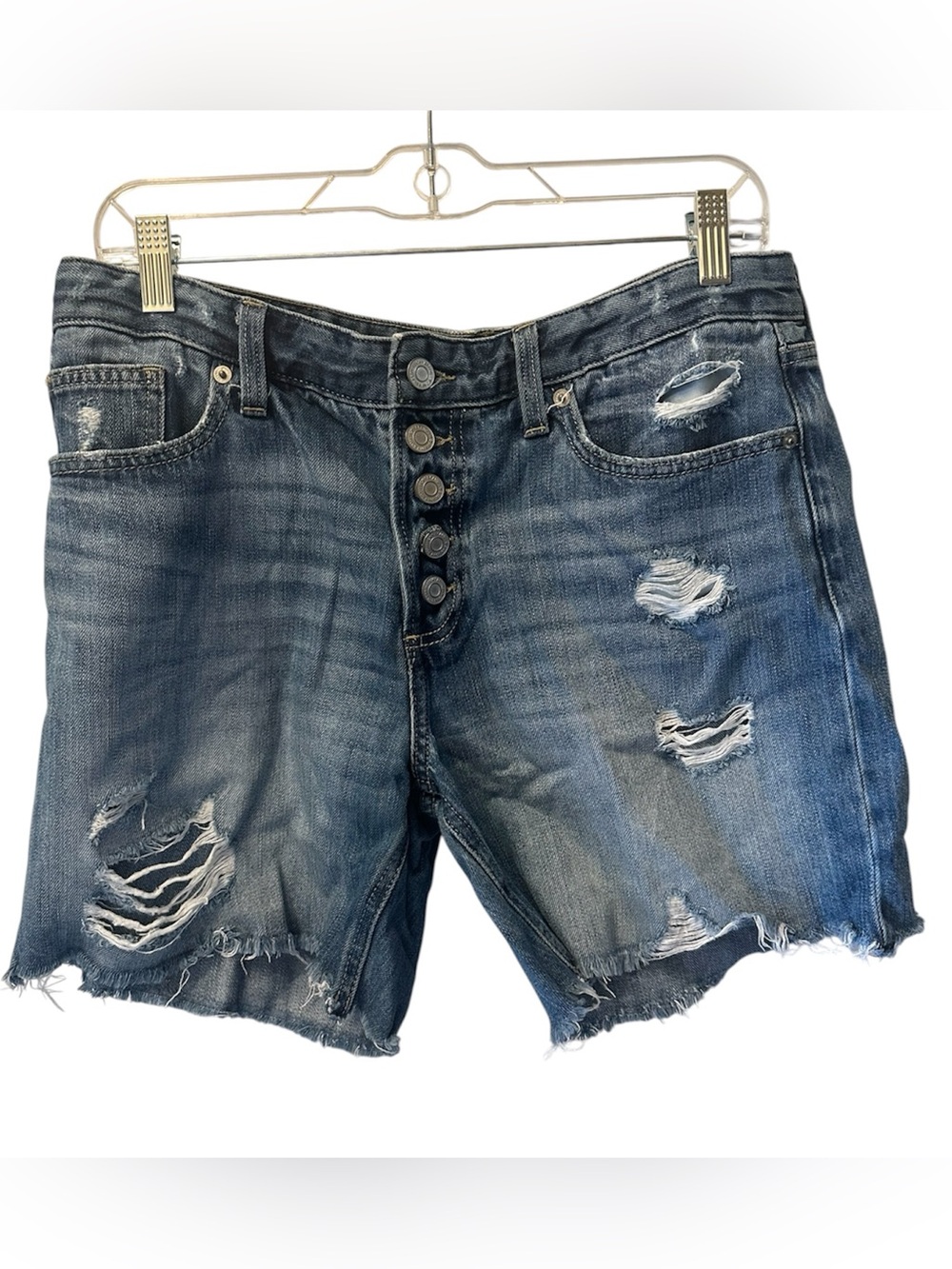 Lucky Brand Distressed Button-Fly Boyfriend Denim Shorts - Blue Wash